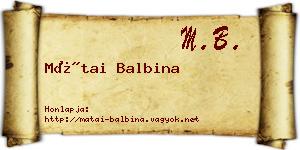 Mátai Balbina névjegykártya
